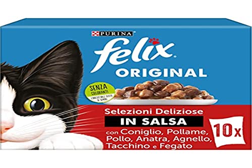 Felix Original in Nassfutter Soße für Katzen Lamm, Leber, Rognone, Geflügel, 60 Beutel à 85 g, Ente, Truthahn, Huhn Und Kaninchen, (Confezione (60er Pack)