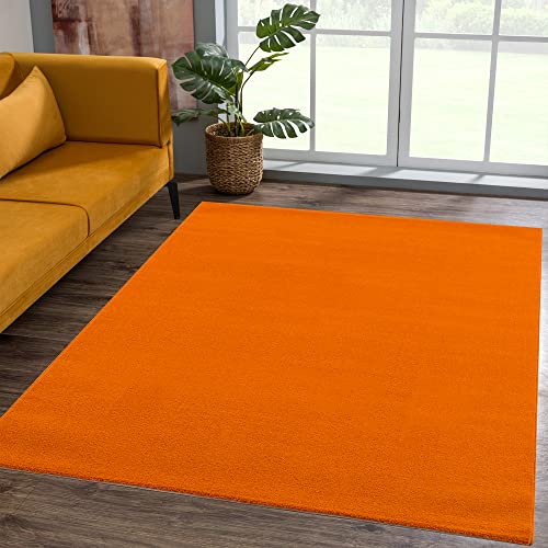 SANAT Kurzflor Teppich Wohnzimmer - Uni Modern Teppiche fürs Schlafzimmer, Arbeitszimmer, Büro, Flur, Kinderzimmer und Küche - Orange, 140 x 200 cm