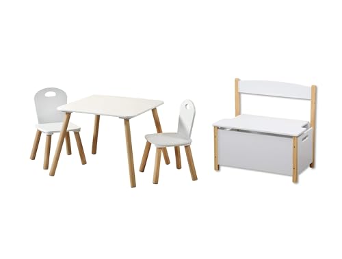 Kesper | Kindertisch Set mit 2 Stühlen inkl. Kindersitzbank | Material: Faserplatte/Holz | Farbe: Weiß