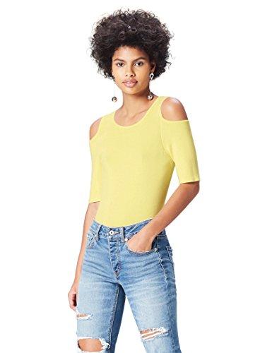 find. T-Shirt Damen gerippt, mit Off-Shoulder-Design, Gelb (Lemonade), 40 (Herstellergröße: Large)