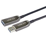 PremiumCord USB 3.0 Optisches Verlängerungskabel 50m (AOC), Glasfaser Kabel, Datenkabel SuperSpeed bis zu 5Gbit/s, Ladekabel, USB 3.0 Typ A Buchse auf Stecker, 9Pin, Farbe Schwarz, Länge 50m
