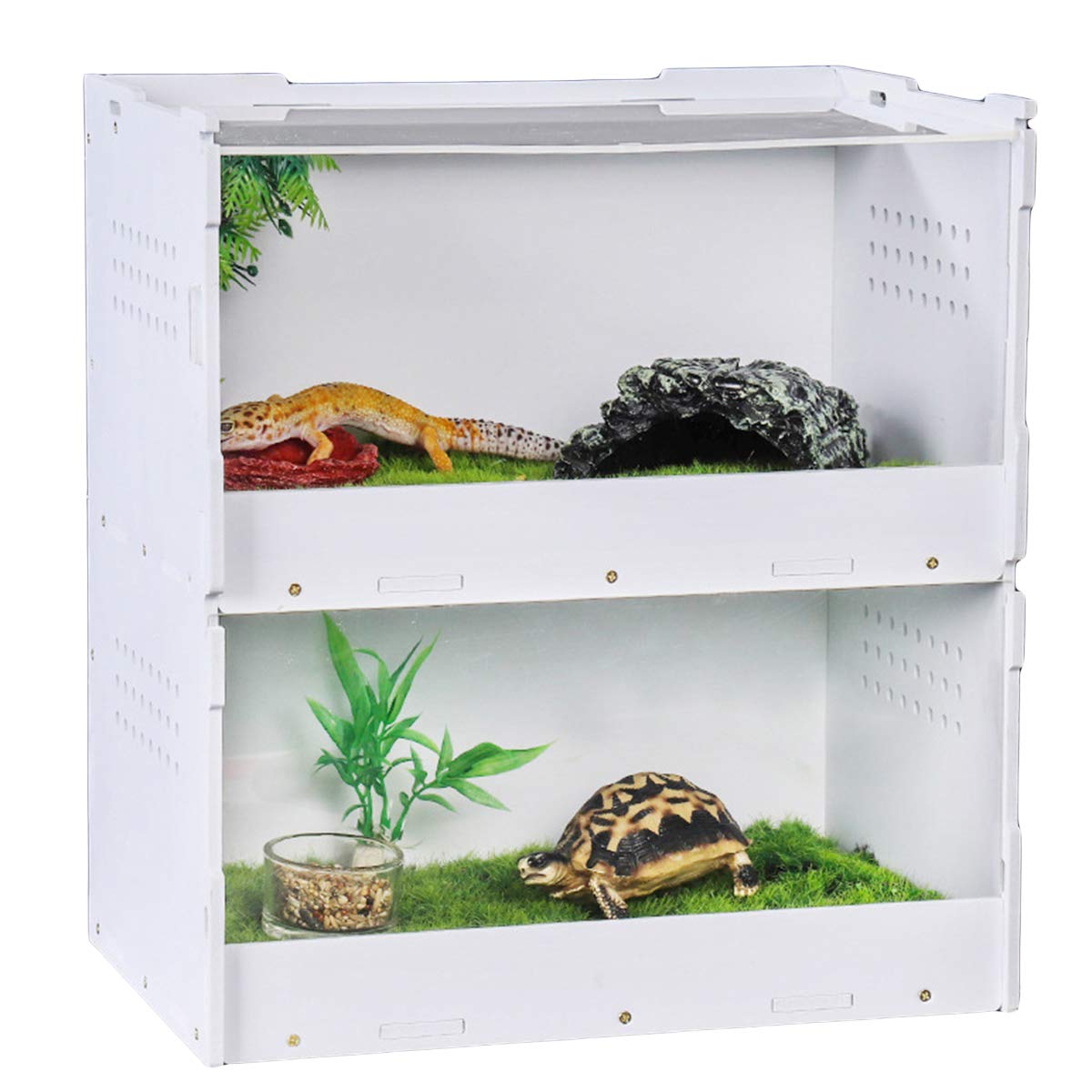 iFCOW Repitle Breeding Box, Double-Deck Micro Habitat Container Reptilienzuchtbox Acryl Reptilienbox für Eidechsen Geckos Kleine Zuchtbehälter