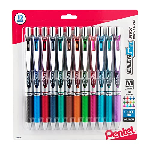 Pentel EnerGel RTX Retractable Liquid Gel Pen .7mm 12/Pkg-Assorted Ink Colors