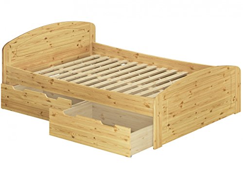 Erst-Holz® Funktionsbett Doppelbett 3 Bettkasten Rollrost 160x200 Seniorenbett Massivholz Kiefer 60.50-16
