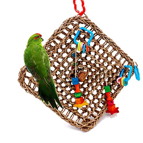 Spielzeug für Haustiere, kleines Tier Klettern Mauer Klettern Netz Tier Vogel Wellensittich Ausbildung Spielzeug Seagrass Hanf Seil Papagei Hängendes Netz