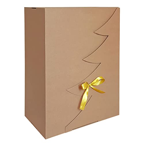 Premium ECO Weihnachtsbaum Geschenkbox – 24 Stk – 35x25x15 cm | Eingetragenes EU-Design | Satinband | Nachhaltige Verpackungslösung