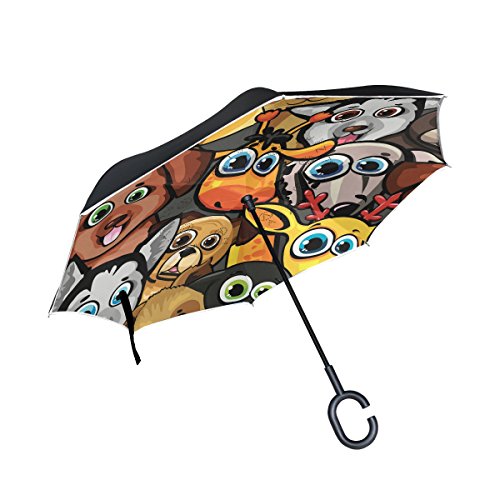 ISAOA Gro?er Regenschirm, umgekehrt, winddicht, doppellagige Konstruktion, umgekehrt, faltbarer Regenschirm f¨¹r Autoregen im Freien, C-f?rmiger Griff, selbststehend, niedlicher Hundeschirm