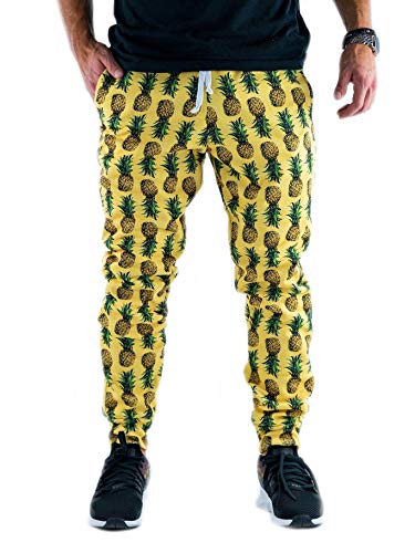 Herren Hose Jogginghosen Ananas Aufdruck Sporthose Hawaii Style Funktionshose Freizeithose Mit Taschen (Gelb,2XL)