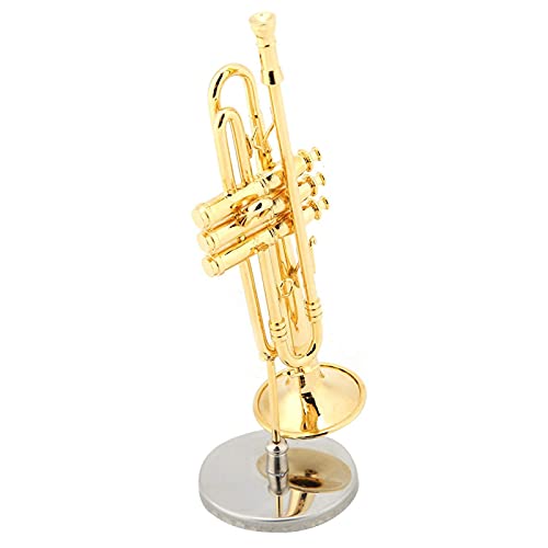Mikrokos Miniatur-Trompete Instrumentenornamente, Nachbildung der Trompete, Miniatur, mit Ständer und Etui, Instrumentenmodell, vergoldet, Musik-Ornamente