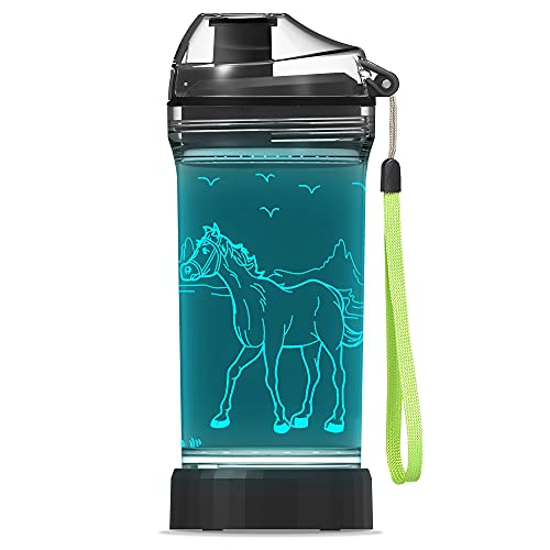 YuanDian Light Up Kinder Wasserflasche mit 3D Pferd Design - 14 OZ Tritan BPA kostenlos eco-friendly - coole Trinktassen Geschenk für Schule Kindergarten Jungen und Mädchen