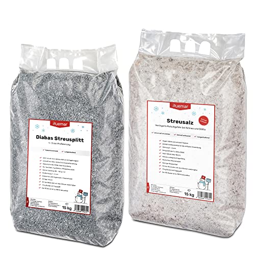 Streusplitt und Streusalz je 15 kg Sack Salz Effektiv und Schnell - Streugranulat als Streusalz Ersatz Umweltfreundlich