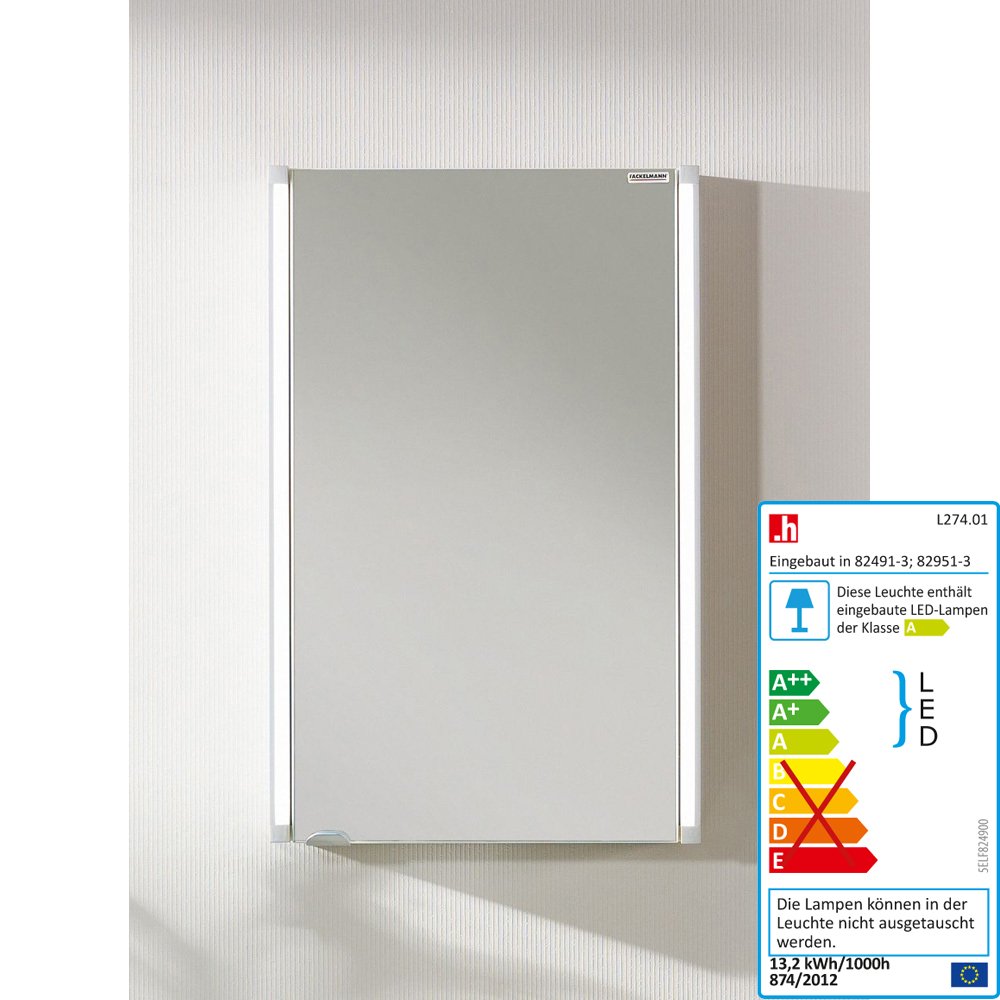 FACKELMANN Spiegelschrank LED-LINE / Badschrank mit Soft-Close / Maße (B x H x T): ca. 42,5 x 67 x 16,5 cm / Schrank mit Spiegel und LED-Beleuchtung / 1 Tür / Türanschlag frei wählbar / Korpus: Weiß