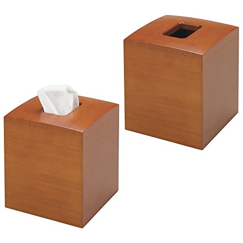 mDesign 2er-Set Kosmetiktücherbox – quadratische Taschentuchbox aus Bambus für einfache Tissue Boxen – moderner Taschentuchspender für Bad, Küche oder Büro – Hellbraun