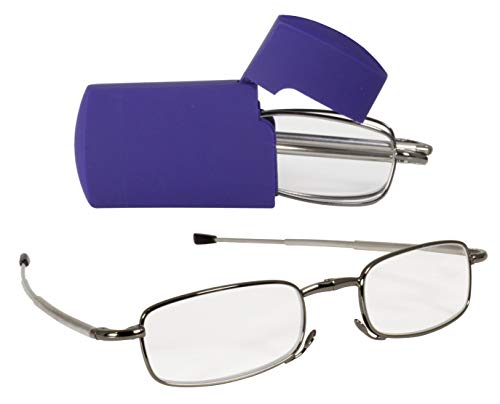 Doppel-Pack Faltbare Lesebrille mit Mini-Schutz-Etui Stärke +1,5 bis +3,0 Lesehilfe für Damen & Herren (blaues Brillenetui, Brillengestell anthrazit, 2.00 Doptrien)
