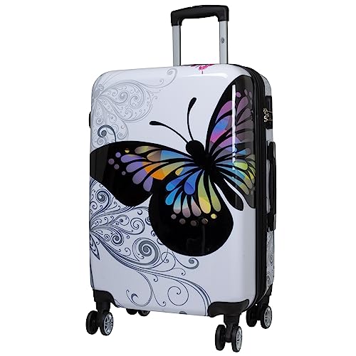 Trendyshop365 Koffer Hartschale mittelgroß 67 cm - Butterfly weiß