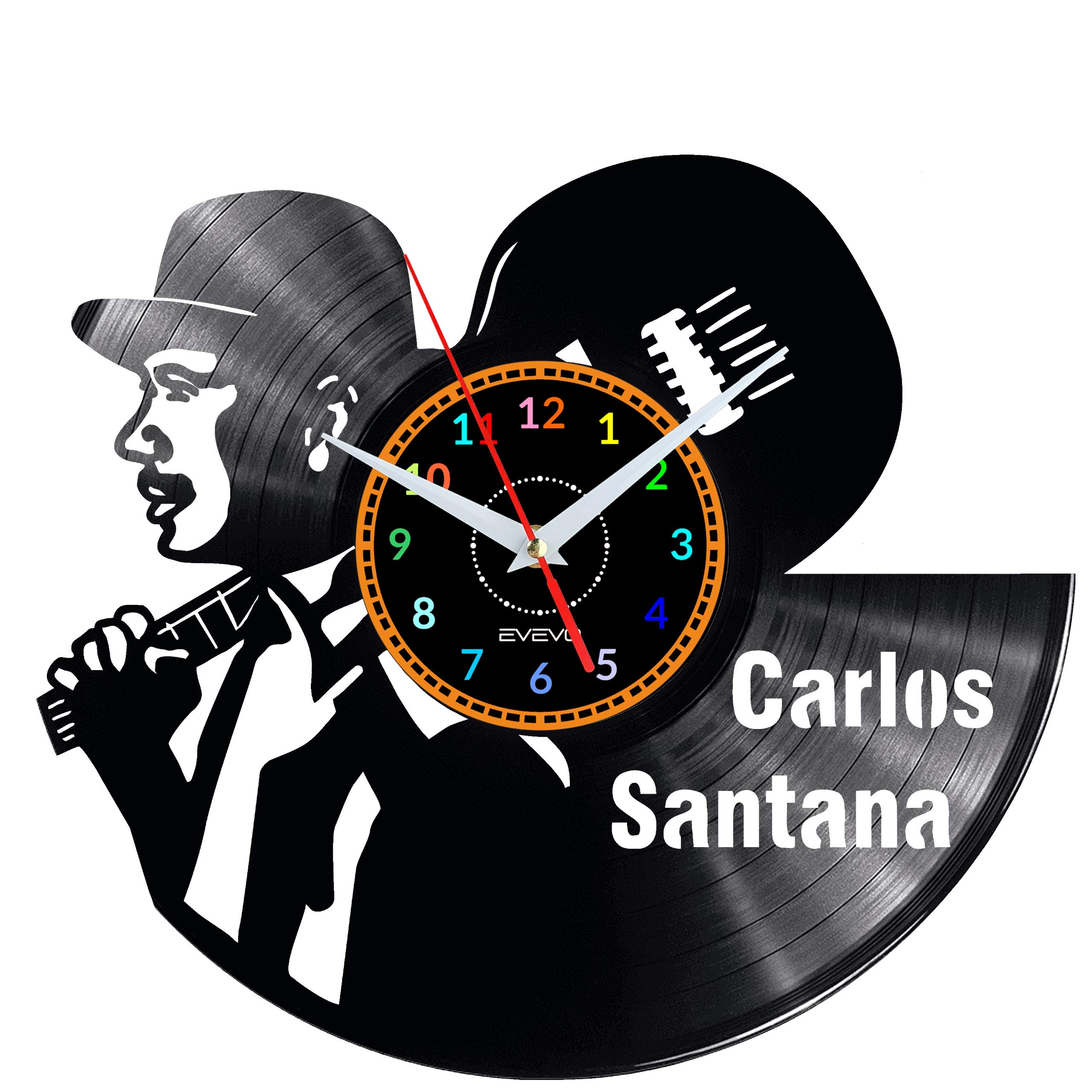 EVEVO Carlos Santana Wanduhr Vinyl Schallplatte Retro-Uhr groß Uhren Style Raum Home Dekorationen Tolles Geschenk Wanduhr Carlos Santana