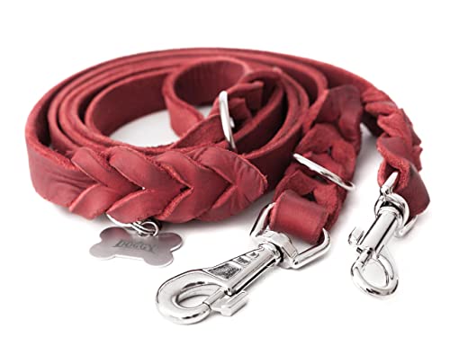 Verstellbare lederleine für Hunde, Hundeleine, mehrfach verstellbare Führleine, Rot, 220x20 cm