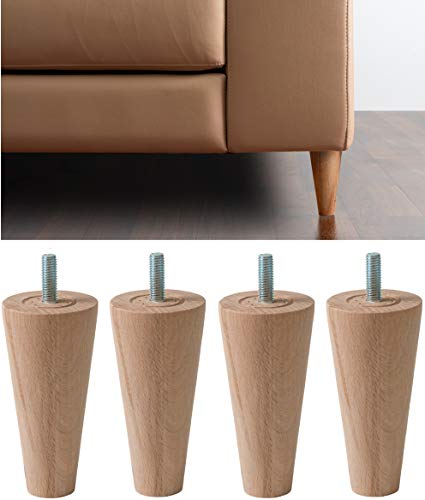 IPEA 4X Möbelfüße Sofa Füße aus Holz – Höhe 120 mm – Made in Italy – Fuße aus Rohholz fur Möbel, Sofas, Schränke – Beine in Kegelform Massivholz fur Sessel – Helle Farbe – 12 cm