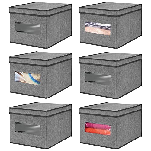 MDESIGN Stoffbox im 6er-Set – Aufbewahrungsbox aus Stoff – ideal zur Ablage von Kleidung und als Schrankbox – Aufbewahrungskiste mit praktischem Deckel – dunkelgrau/schwarz