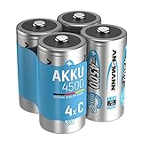 ANSMANN Akku C 4500 mAh NiMH 1,2 V (4 Stück) - Baby C Batterien wiederaufladbar, hohe Kapazität & maxE geringe Selbstentladung für hohen Strombedarf & jahrelangen Einsatz