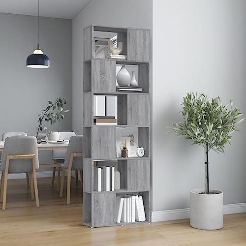 QZZCED Dekoratives Regal Wohnzimmerregal Bücherschrank Büro-Bücherregal Bücherregal/Raumteiler Grau Sonoma 60x24x186 cm für Wohnzimmer, Schlafzimmer, Büro