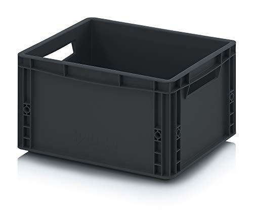 Eurobehälter EG 43/22 von Auer Kunststoffbox 40x30x22cm Griffe offen | Transportbehälter 20L Lagerbox Schwarz stapelbar | Lebensmittelbehälter Materialbox Campingbox