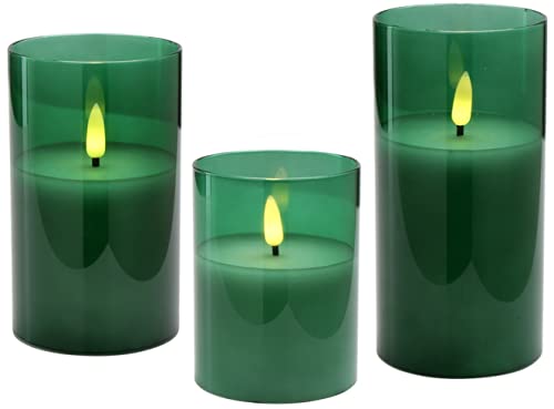 Klocke Dekorationsbedarf Wunderschöne LED Kerzen im Glas - 3er Set - Timer - Hochwertig & Realistisch - Kerzenset (Grün)