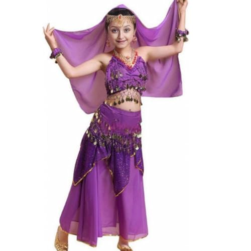 Kinder Mädchens Damen Tanzkleid Top Rock Indische Bauchtänzerin Kostüme Dunkelviolett M Höhengeeignet 100-120CM