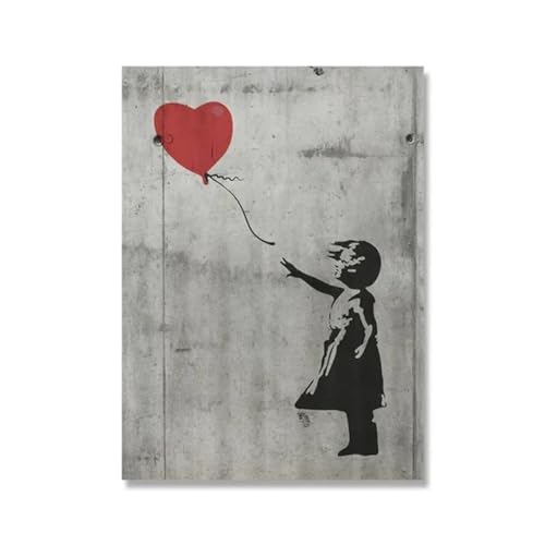 Banksy Graffiti-Kunstwerk, Leinwandgemälde, Drucke, Wandkunst, Bilder, Mädchen mit rotem Ballon, Schwarz-Weiß, Poster, nordische Heimdekoration, 20 x 30 cm, ohne Rahmen