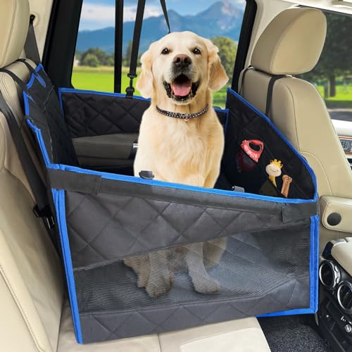 Hunde-Autositz für große Hunde, harte Gesäßverlängerung für Hunde mit Seitenklappe und Aufbewahrungstasche, wasserdichter Sitzbezugschutz für Hunde, Hundehängematte für Auto/LKW/SUV, waschbare