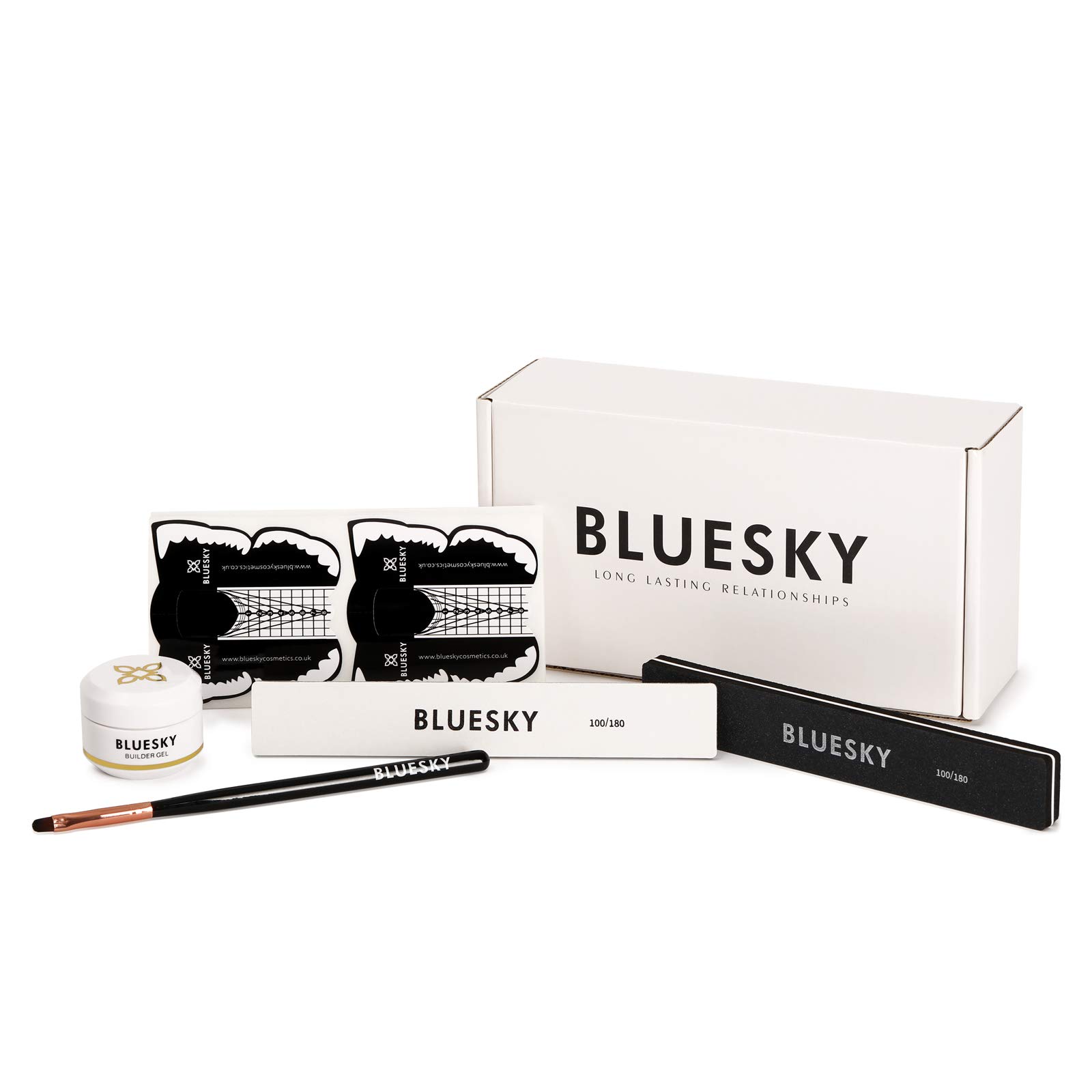 Bluesky Builder Gel Für Nägel UV LED Nagelverlängerungsset Nagelform Aufkleber, Verlängerungsbürste, Feile & Buffer (BLUESKY Builder Gel Set Clear 15ml)