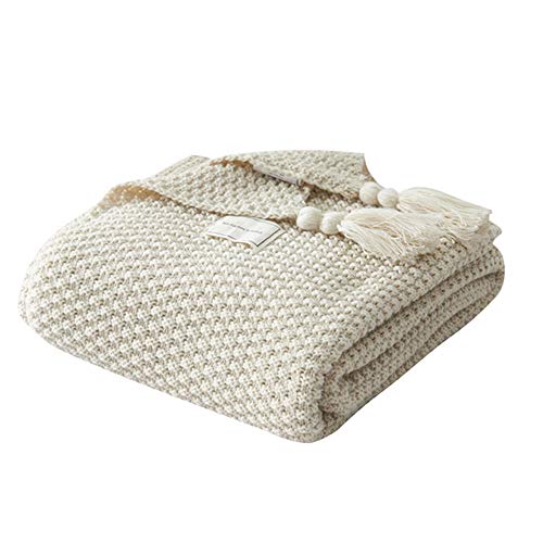 UnvfRg Nordic Handgemachte Strickdecke Fashion Schal Decke Weiche Überwürfe für Sofa Bett Überwurf Decken, beige, 130x170cm