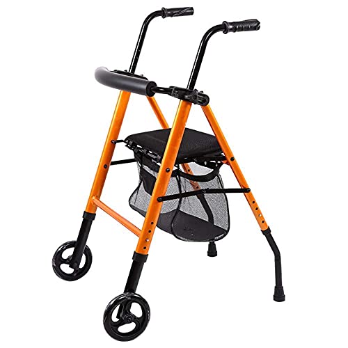 Gehhilfen für Senioren Ältere Gehhilfe, Faltbarer Rollator Vierradlauflernhilfe Orange mit Rädern Lauflernhilfe Gehhilfe Mobilitätshilfe Höhenverstellbar Einkaufstasche Rollator Walker, Langlebige