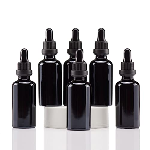 Yizhao 50 ml schwarze ultraviolette Tropfflasche, leere Glas-Tropfflaschen mit [Glas-Pipetten-Tropfen], kleine Probeglasflaschen, für ätherische Öle, Massage, Make-up, Reiseflaschen, 6 Stück