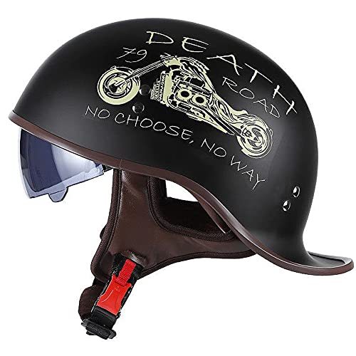 ACLFF Halbschalenhelm Schwalbenschwanz-Design Motorrad-Helm, Helm Roller mit Visier Einstellbar Schnellverschluss-Gurt, für Cruiser Chopper Biker Moped DOT/ECE-Zulassung