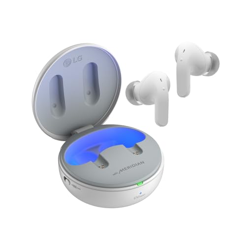 LG TONE Free DT90Q In-Ear Bluetooth Kopfhörer mit Dolby Atmos-Sound, MERIDIAN-Technologie, ANC (Active Noise Cancellation) & UVnano+, Weiß [Modelljahr 2022]