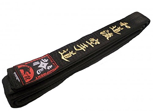 Budodrake Schwarzer Gürtel Bestickt WADO-RYU Karate-DO Zeichen, mit Goldener Bestickung (280)