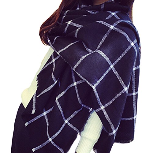 Miya® modische Damen Herbst/Winter lange Strickschal, Oversized Grobstrick Schal, super weich und hochwertige Umhang, (Blau-groß Gitter)