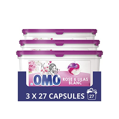 OMO Waschmittel Kapseln 3-in-1 X81, Rosa & Flieder Weiß mit natürlichen Essenzen, ein bezaubernder Duft, Eco Pack 81 Waschgänge (3 x 27 Waschladungen)