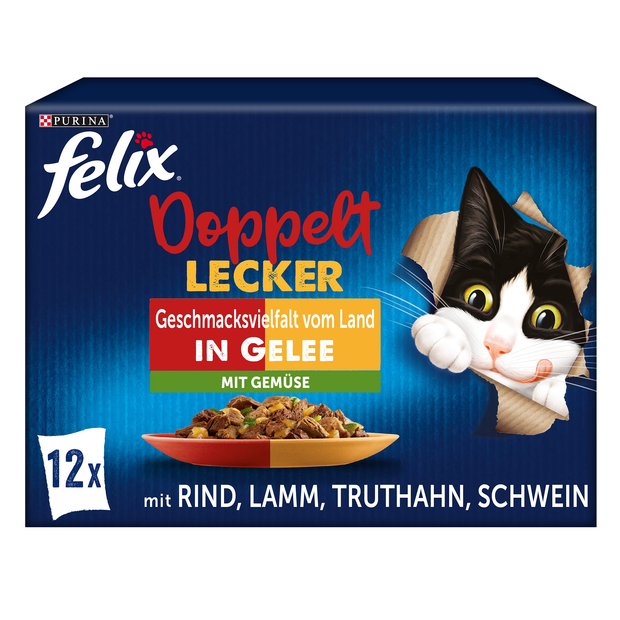 FELIX So gut wie es aussieht Doppelt Lecker Katzenfutter nass in Gelee, Sorten-Mix, 6er Pack (6 x 12 Beutel à 85g)