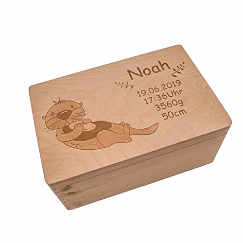 Personalisierte Erinnerungskiste Aufbewahrungsbox Erinnerungsbox für Babys & Kinder I Holzbox - Otter I Personalisierte Geschenke zur Geburt I Box mit Name & Geburtsdaten 30x20x14cm