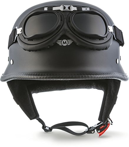 Moto Helmets® D33-Set „Matt Black“ · Brain-Cap · Halbschale Jet-Helm Motorrad-Helm Roller-Helm Scooter-Helm Bobber Mofa-Helm Chopper Retro Cruiser Vintage Pilot Biker Helmet Brille · M (57-58cm)