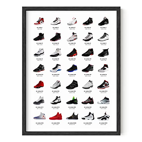 Haus and Hues Sneaker Poster für Guys – Michael Jordan Schuhe, Sneaker-Wandkunst, coole Poster für Jungs, Schlafzimmer, Dope Poster, coole Wandkunst, 30.5x40.6 cm (schwarzer Rahmen)