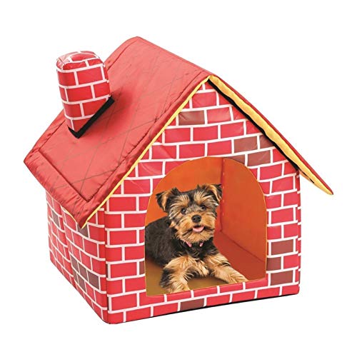 HCO-YU Zusammenklappbares Haustier-Hundehütte, kleines Fußabdruck, Haustier-Zelt, Katzenhütte für drinnen und draußen, tragbar, praktisches Zubehör, Haustiernest (Farbe: Rot, Größe: M)