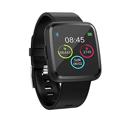【2020 Modell】runR III Smartwatch Fitness Tracker HD-Farbbildschirm Fitness Armband Uhr mit Pulsmesser, Schlafmonitor, Sportuhr, Schrittzähler für Android und iOS, Sport, schwarz