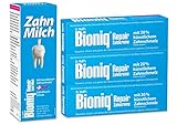 Bioniq Repair Zahncreme und Zahn Milch im Set - Zahnpasta mit künstlichem Zahnschmelz und Zahnfleisch-Schutz und reparierende Mundspülung - 4 x 75 ml / 1 x 400 ml