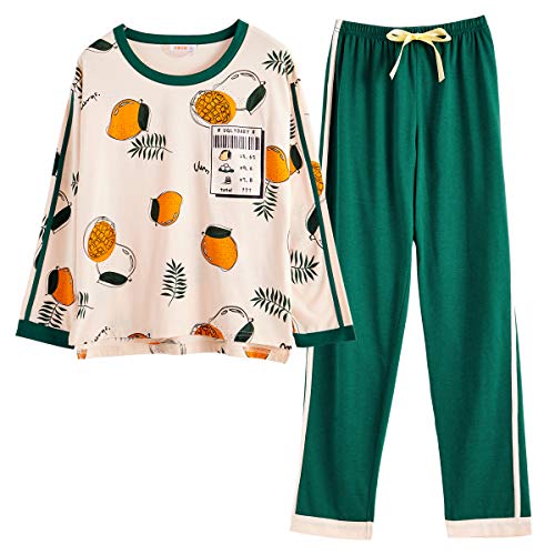 MINTLIMIT Mädchen Schlafanzug, Lang Zweiteilige Nachtwäsche Hausanzug Sleepwear aus Baumwolle Langarm Hose # 0019 Grün XL