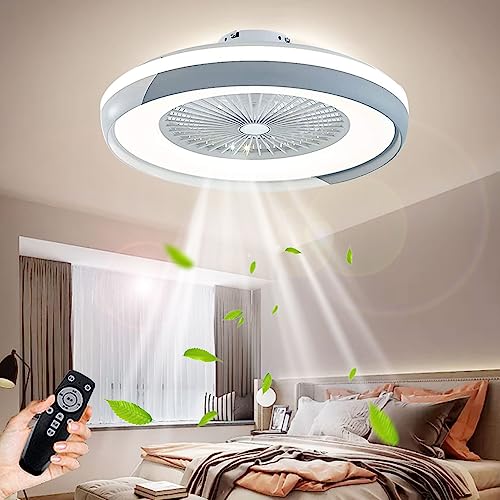 Deckenventilator Licht Mit LED Beleuchtung Und Fernbedienung Leise Ventilator Kronleuchter Unsichtbare 3000-6000K Dimmen Und Windgeschwindigkeit Deckenlampe Kinderzimmer Schlafzimmer Lüfterlicht,Grau