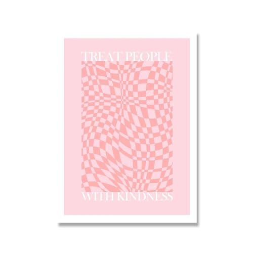 Modernes rosa weißes Poster und Drucke, abstrakte Wandkunst, frisches Gitter, Leinwandgemälde, nordische ästhetische Bilder für Wohnzimmerdekoration, 50 x 70 cm x 1, ohne Rahmen