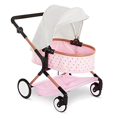 Babi Zwillingspuppenwagen Pink mit Sternen – Puppenwagen, Kinderwagen für 2 Baby Puppen – Kinder Spielzeug für Mädchen und Jungen ab 3 Jahre